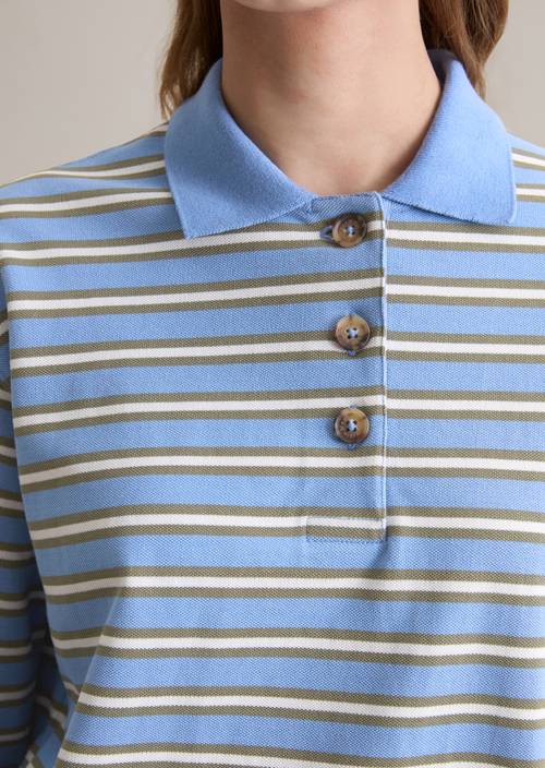 Poloshirt met lange mouwen relaxed Medium Blue in detailaanzicht