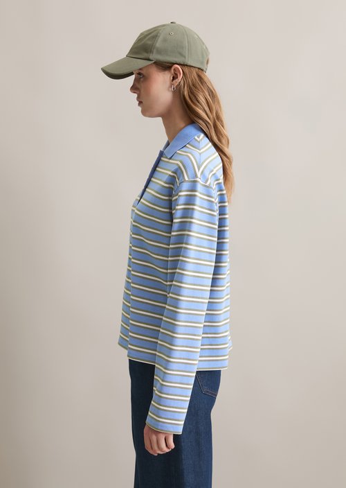 Long-sleeved polo shirt relaxed — Medium Blue