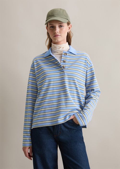 Long-sleeved polo shirt relaxed — Medium Blue