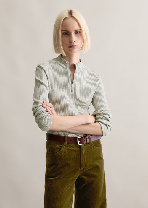 Half-zip longsleeve slim — Stone Melange