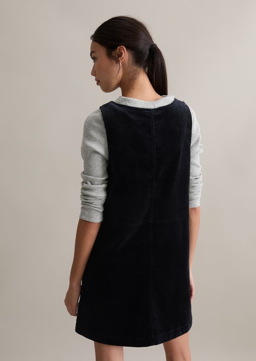 Short corduroy dress A-shape — Black