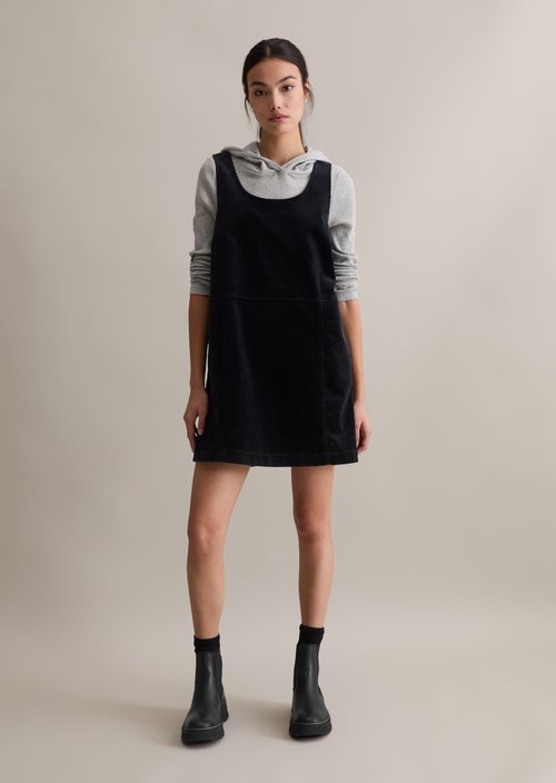 Short corduroy dress A-shape — Black