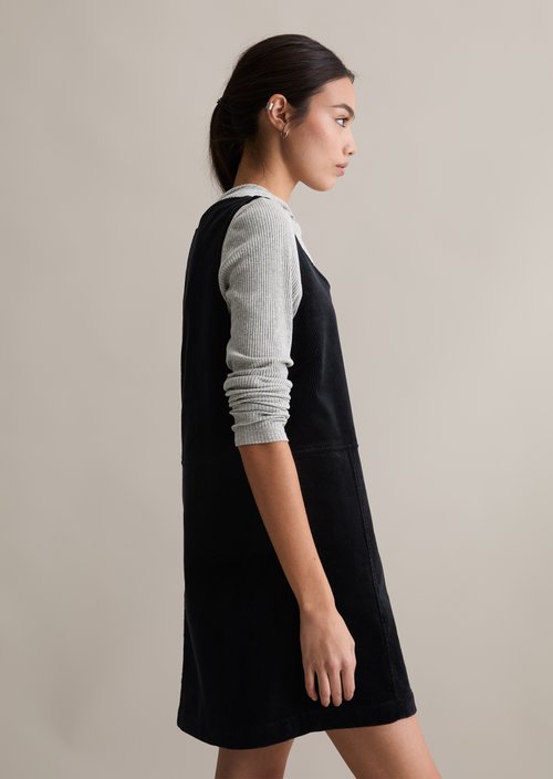 Short corduroy dress A-shape — Black