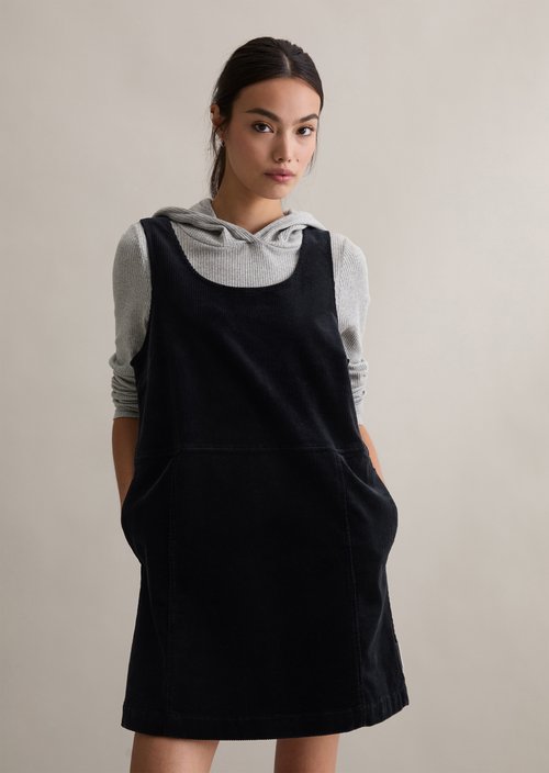 Short corduroy dress A-shape — Black