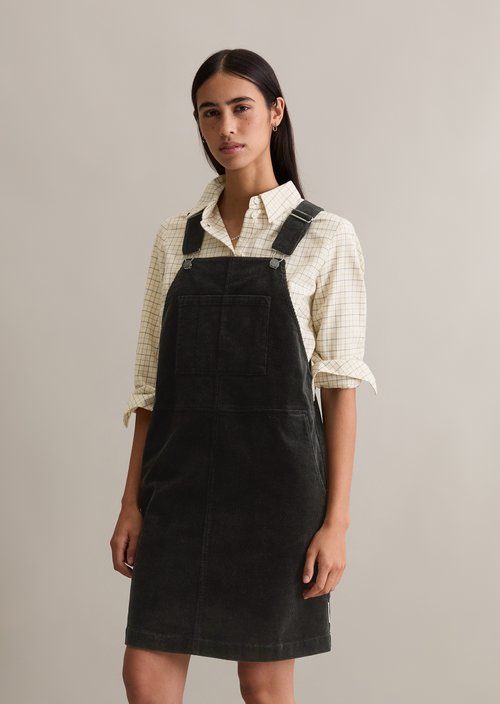 Corduroy dungaree dress flared — Black