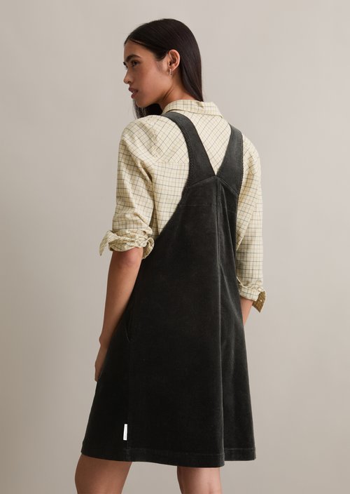 Corduroy dungaree dress flared — Black