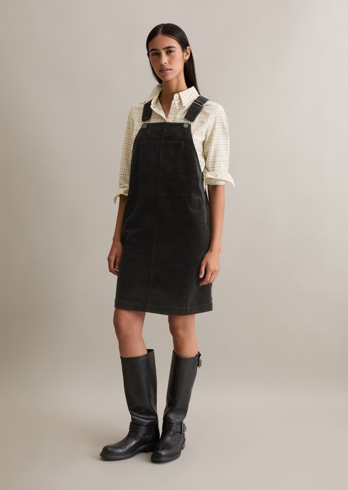 Corduroy dungaree dress flared — Black