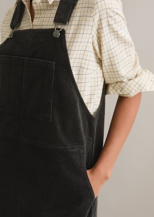 Corduroy dungaree dress flared — Black