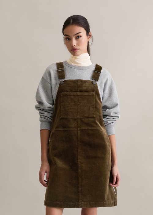 Corduroy dungaree dress flared — Burnished Logs