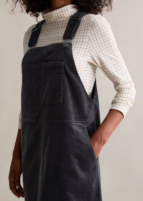 Corduroy dungaree dress flared — Blue Depths