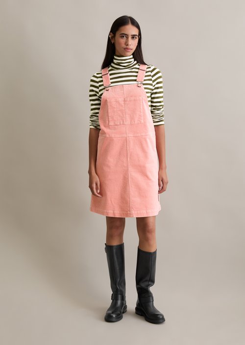 Corduroy dungaree dress flared — Rose Powder