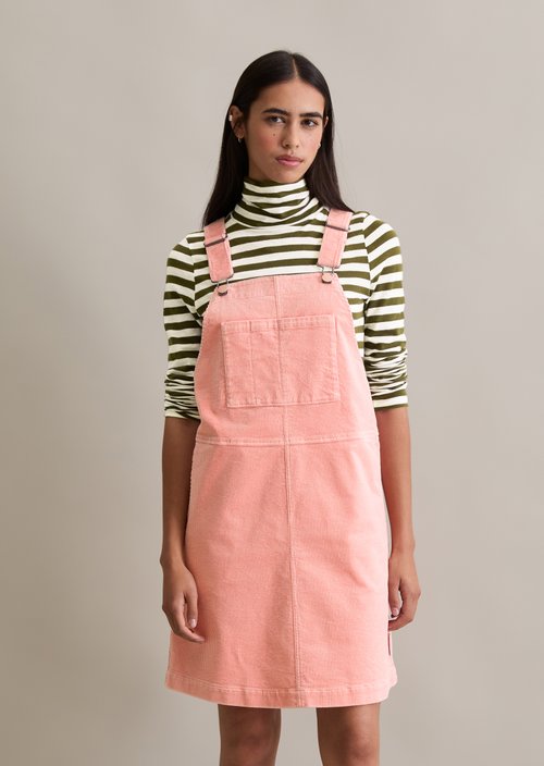 Corduroy dungaree dress flared — Rose Powder