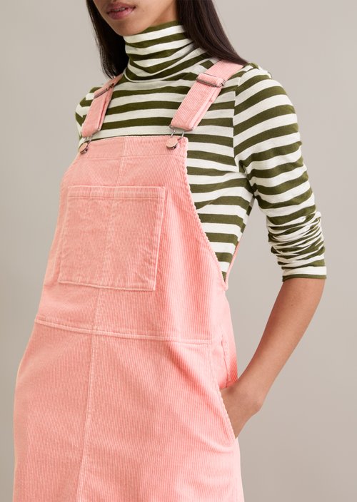 Corduroy dungaree dress flared — Rose Powder
