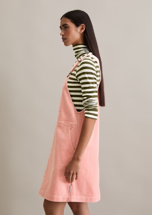 Corduroy dungaree dress flared — Rose Powder