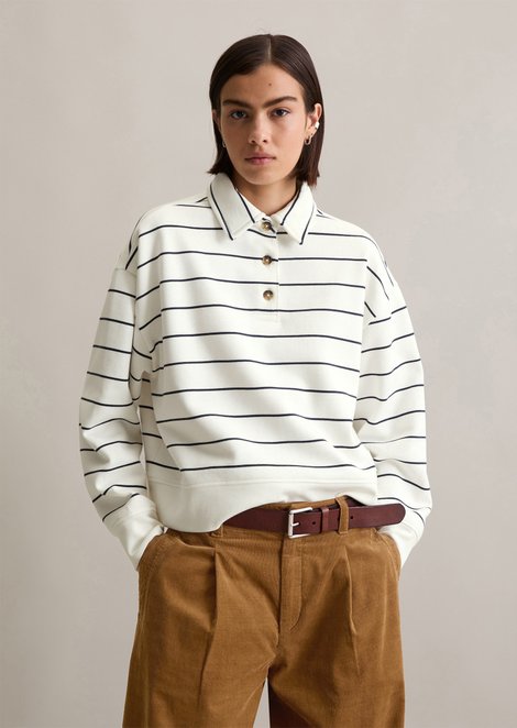 Marc O'Polo Relaxte gestreepte polo sweatshirt, Dames, wit, Xs, 100% Katoen