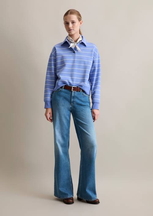 Relaxte gestreepte polo sweatshirt Medium Blue in vooraanzicht