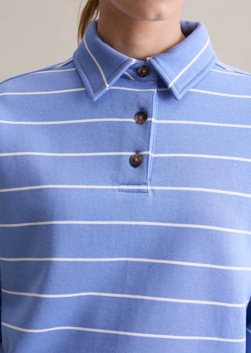 Relaxte gestreepte polo sweatshirt Medium Blue in detailaanzicht