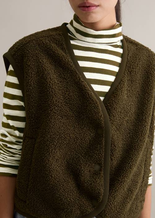Relaxed sweatvest met krullen Burnished Logs in detailaanzicht