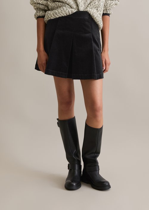 Corduroy mini skirt A-shape — Black