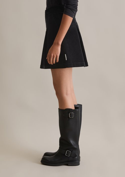 Corduroy mini skirt A-shape — Black