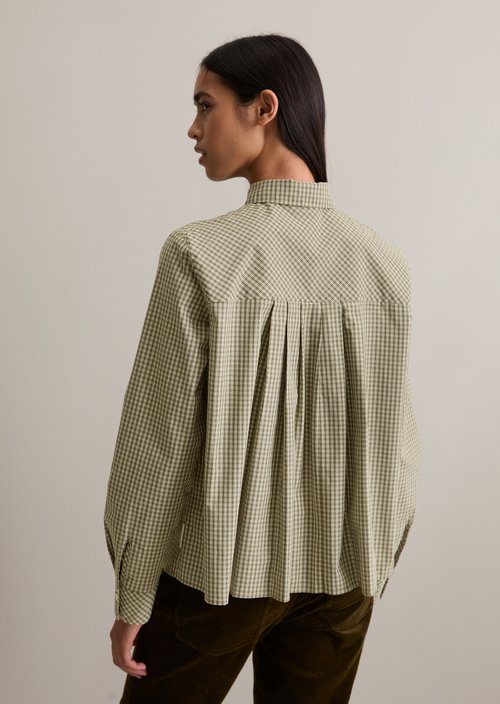 Check blouse with pleat detail regular — Dark Green