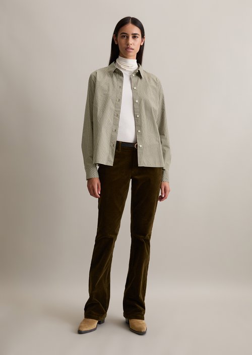 Check blouse with pleat detail regular — Dark Green