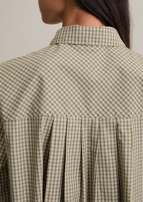 Check blouse with pleat detail regular — Dark Green