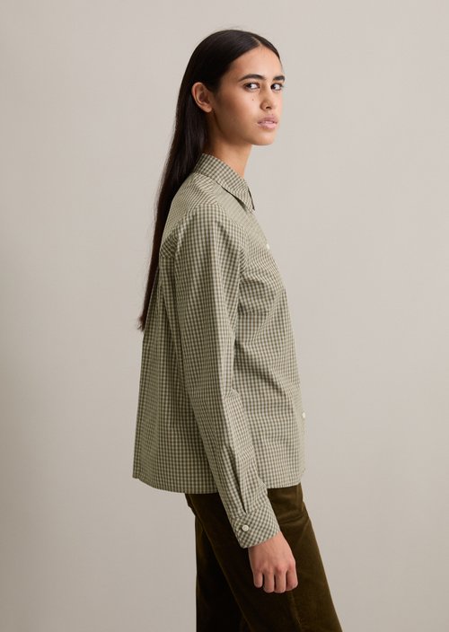 Check blouse with pleat detail regular — Dark Green
