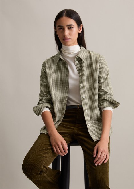 Marc O'Polo Regular geruite blouse met plooidetail, Dames, groen, Xxs, 100% Katoen