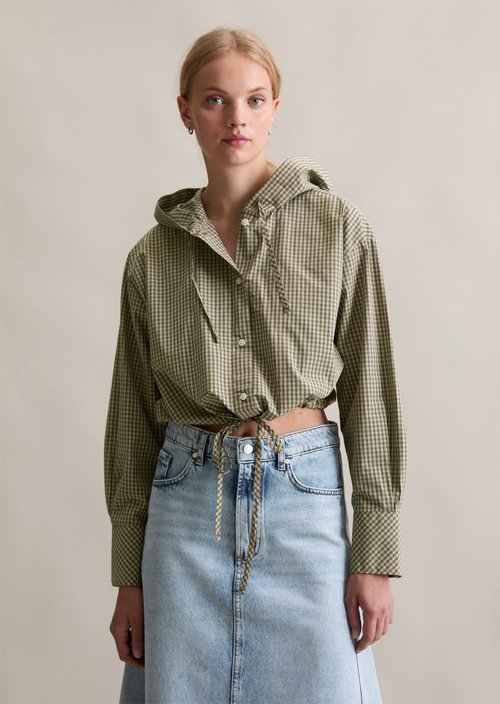 Cropped hooded blouse — Dark Green
