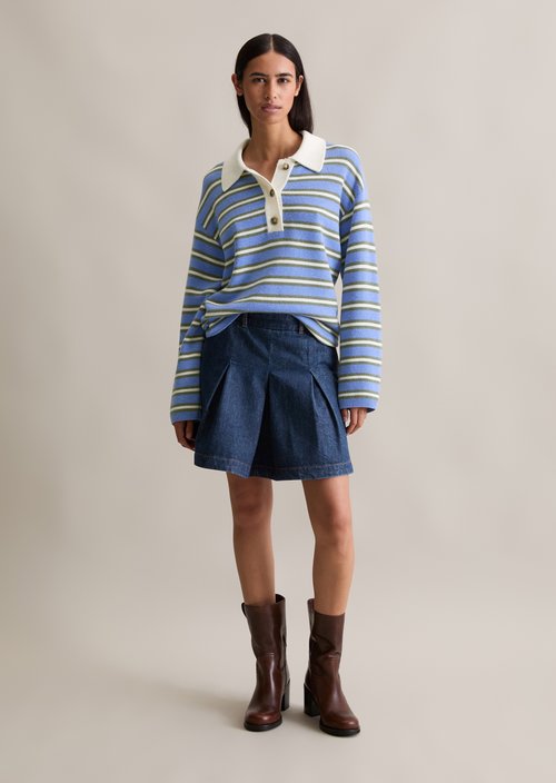 Denim pleated mini skirt — Dark Blue