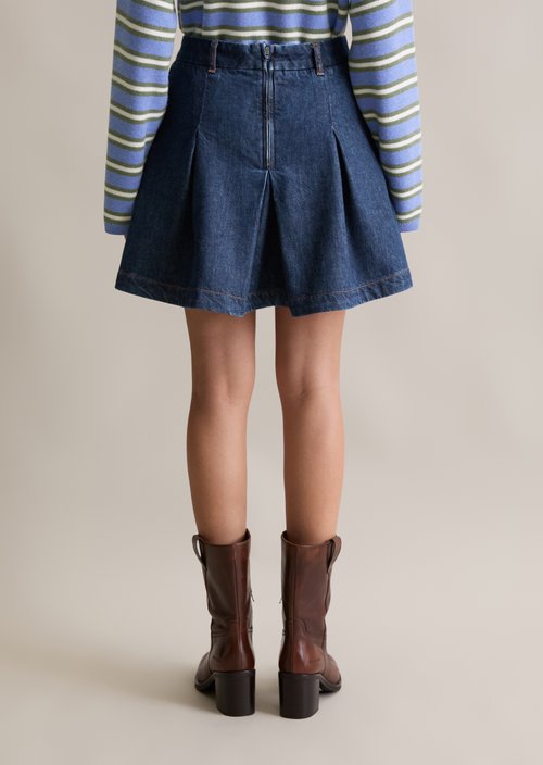 Denim pleated mini skirt — Dark Blue