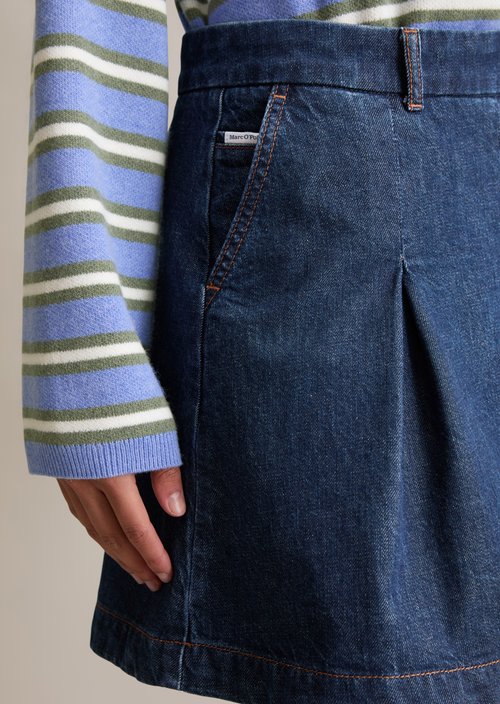 Denim pleated mini skirt — Dark Blue