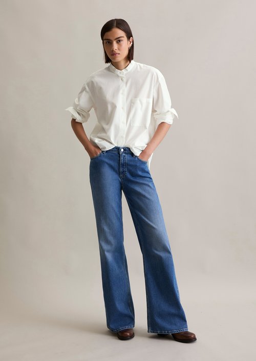 Relaxed stand-up collar blouse — Silky White