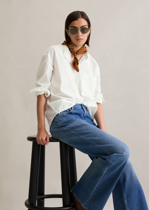 Relaxed stand-up collar blouse — Silky White