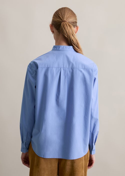 Relaxed stand-up collar blouse — Lake Blue