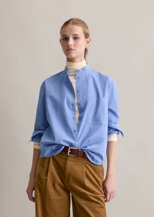 Relaxed stand-up collar blouse — Lake Blue