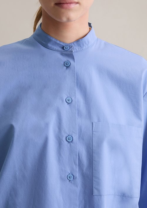Relaxed stand-up collar blouse — Lake Blue