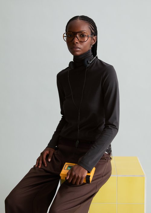 Turtleneck longsleeve slim — Black