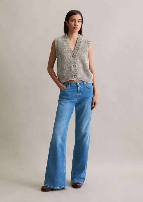 Sleeveless cropped cardigan — Stone Melange