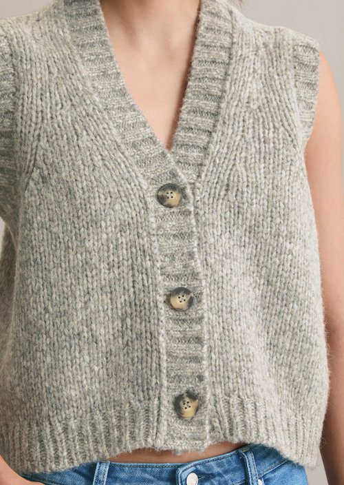 Sleeveless cropped cardigan — Stone Melange