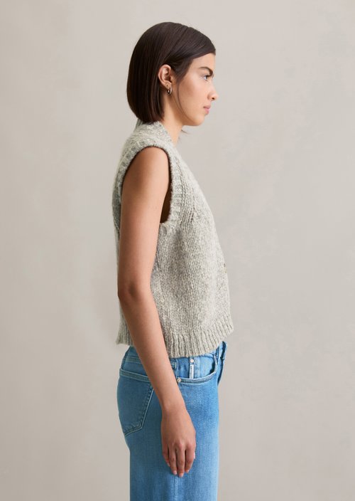 Sleeveless cropped cardigan — Stone Melange