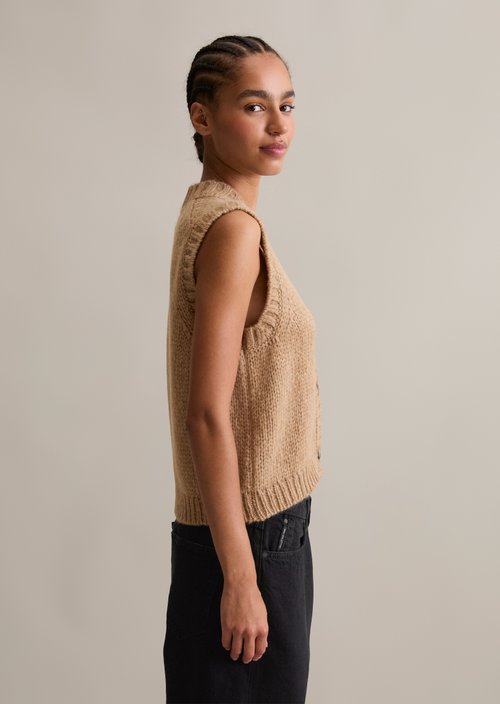 Sleeveless cropped cardigan — Light Almond Melange