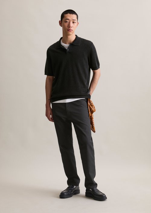 Relaxed knit polo shirt — Black