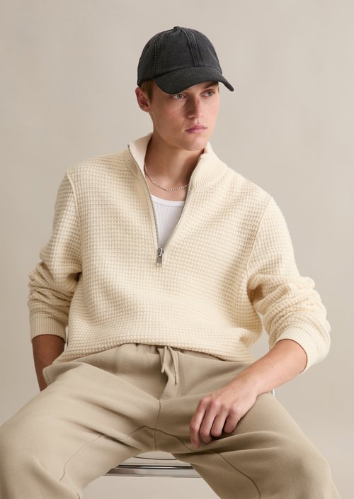 Relaxed knit troyer — White Blush