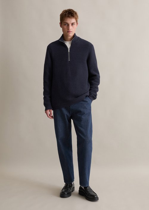 Relaxed knit troyer — Blue Depths