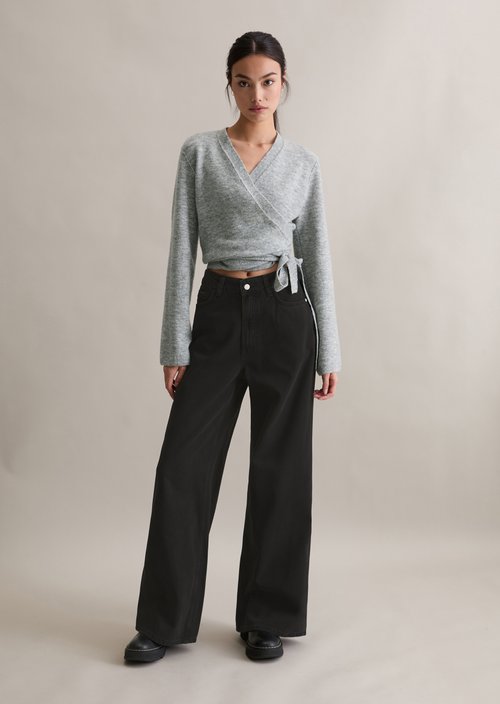 Wrap cardigan loose — Stone Melange