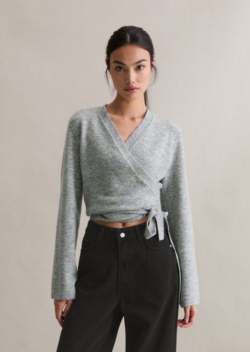 Wrap cardigan loose — Stone Melange