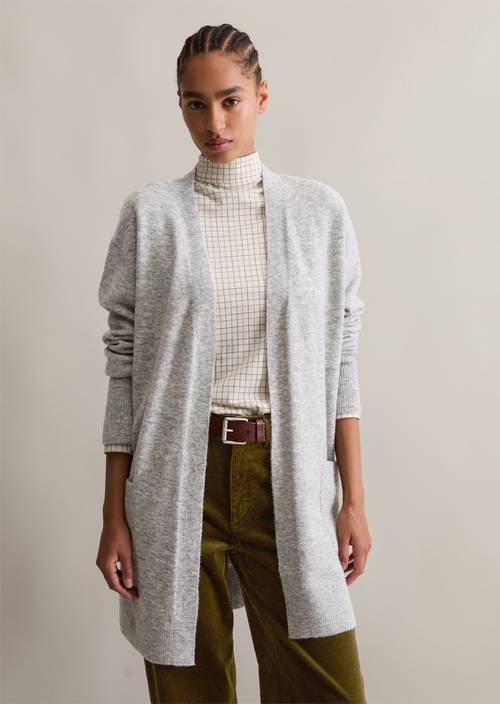 Long-Cardigan loose aus weichem Schurwolle-Mix grau Grobstrick