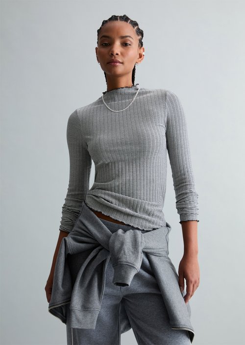 Ribbed longsleeve slim — Dark Blue